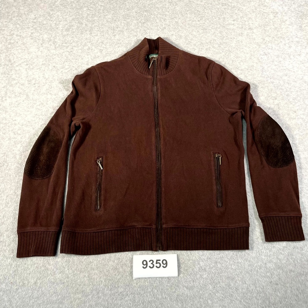 Vintage Lauren Ralph Lauren Jacket Women Small Brown Ribbed Knit Suede Elbow Pad